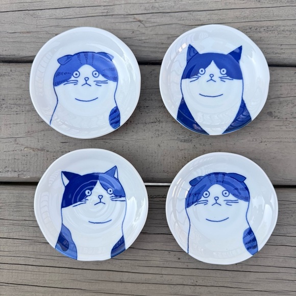 Shichita Other - Set of 4 Shichita Mino Yaki cat small plates